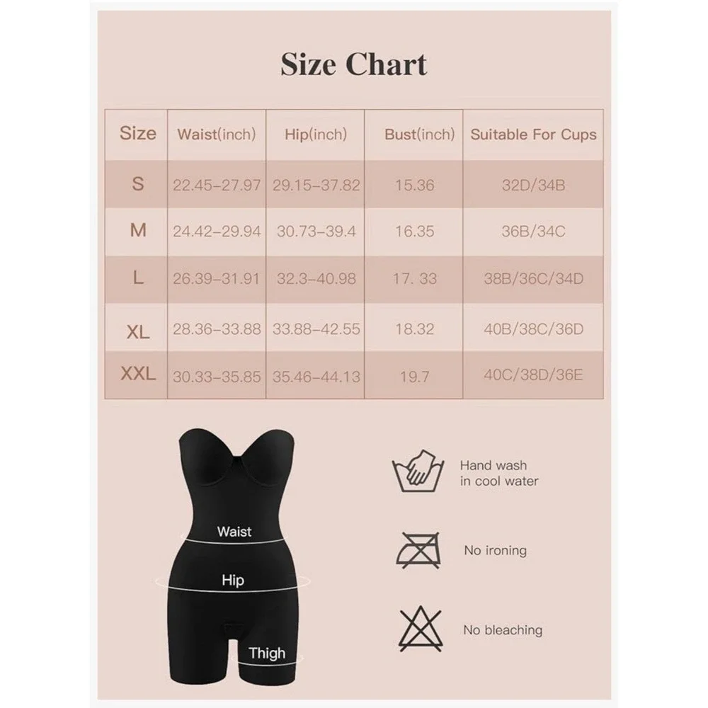 Slimers Black Strapless Shapewear Bodysuit‎ Tummy Control Butt Lift Built-in Bra